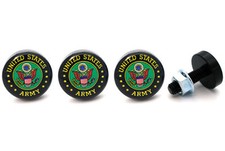 4 Black Billet Aluminum - Custom License Plate Frame Tag Bolts - "US Army"
