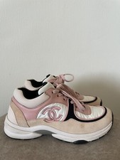 1,4k Authentic Chanel Beige Suede Pink Leather Nylon CC Logo Sneakers EU 37 US 7