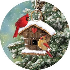 CARDINAL COUPLE W/BIRDHOUSE SUNCATCHER NEW 2023