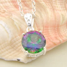 Dazzling Silver Round Cut Rainbow Mystical Fire Topaz Silver Necklaces Pendants