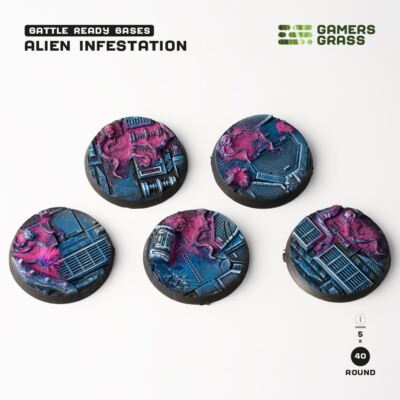 Gamers Gras Alien Befallsbasen, kampfbereit - rund 40 mm (x5)