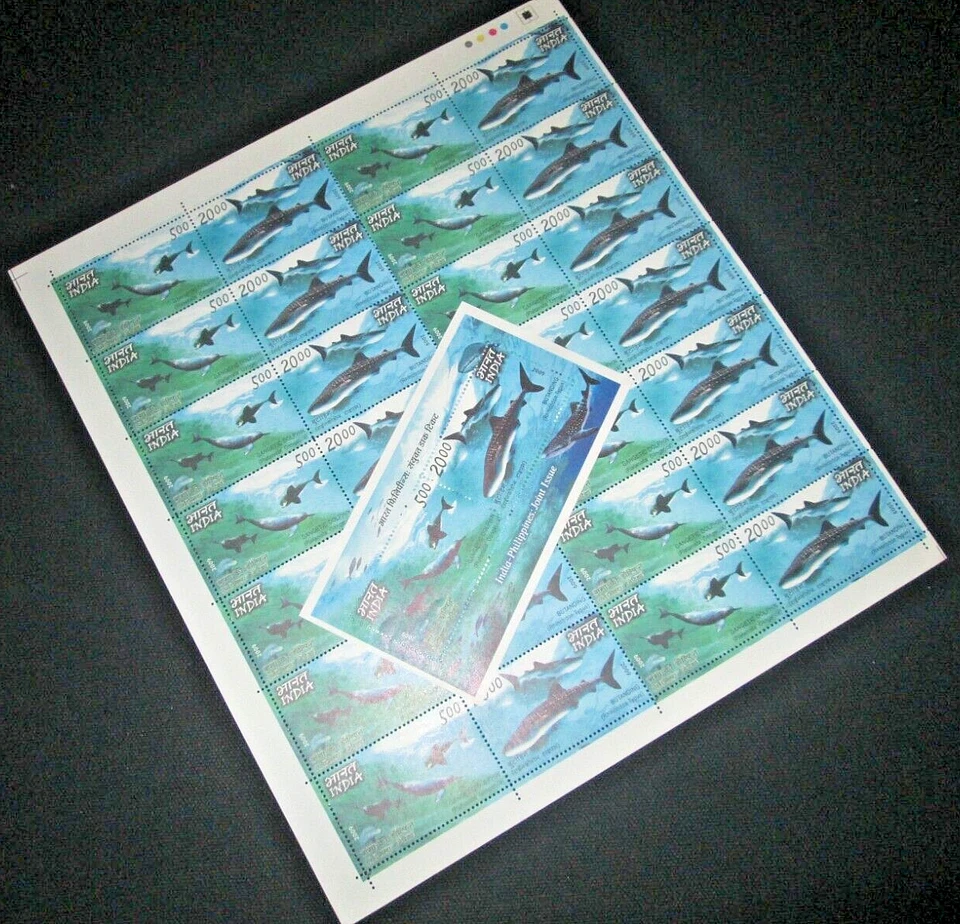 India - Philippines Joint "WHALES ~ DOLPHINS ~ MARINE LIFE" Full Sheet + MS 2009 - Image 2 of 4