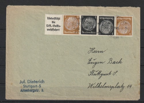 Deutsches Reich Zusammendruck WK5 u.a. Brief Stuttgart, 1943 #1087421