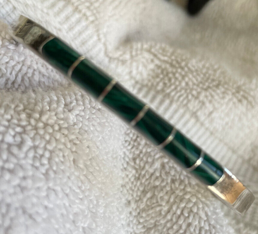 Mexico MALACHITE Split bangle Box bracelet Sterli… - image 5