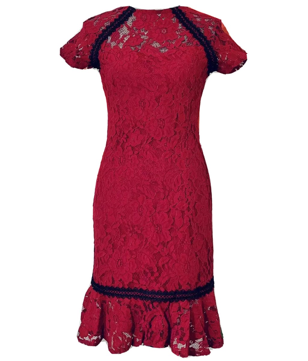paper dolls red lace dress Paper Dolls Women's Cap Sleeve Lace Bodycon Sheath Dress, Size 6 Red NWT