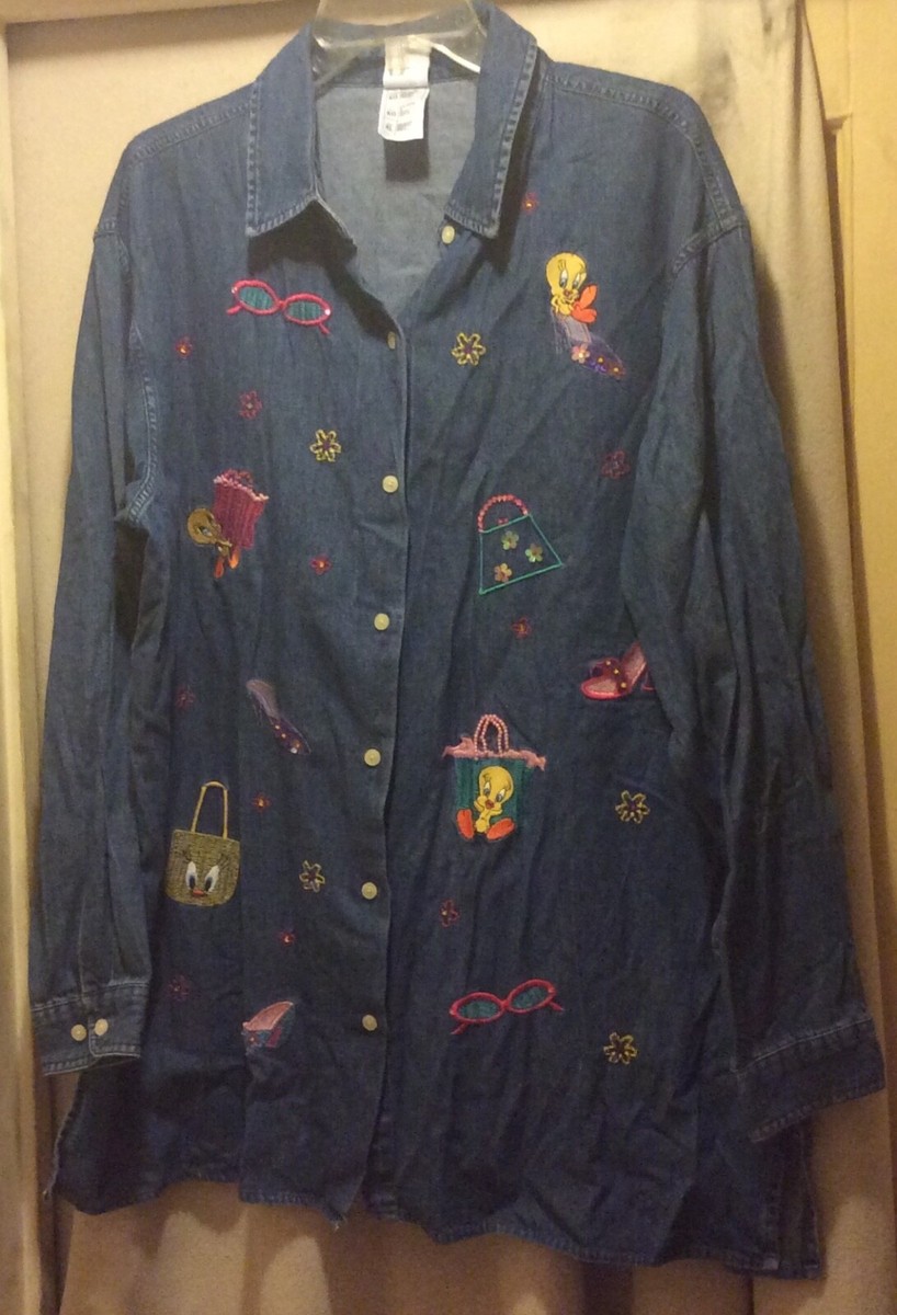 Vintage Warner Bros Studio Tweety Bird Button Down Denim