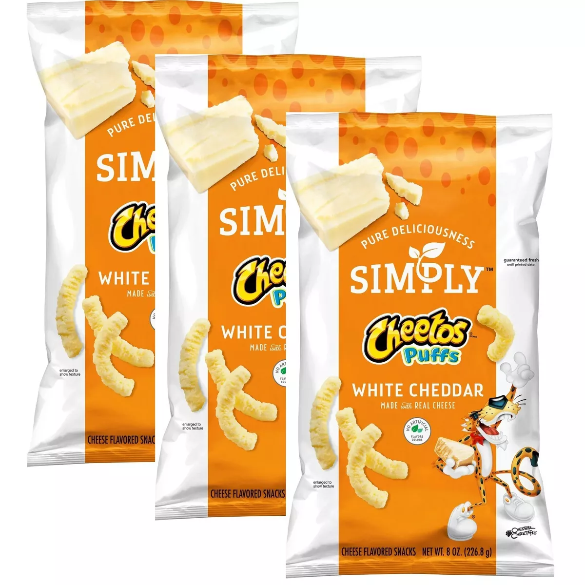 Simply Cheetos PUFFS White Cheddar Flavored Cheese Snacks 8 Oz (Pack of 3)