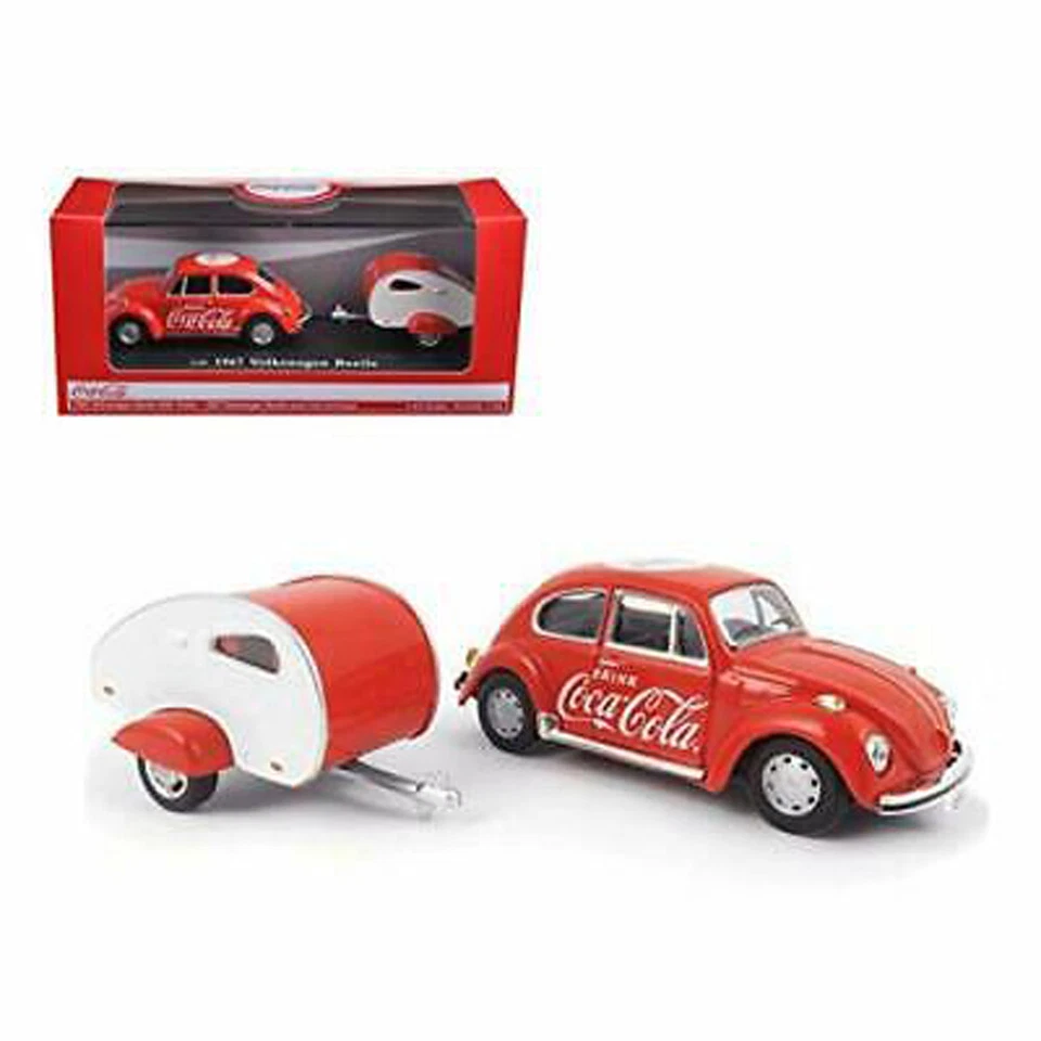 COCA-COLA 1:43 1967 VOLKSWAGEN BEETLE RED & TEARDROP TRAILER MODELO CARRO 440032 - Imagem 2 de 4