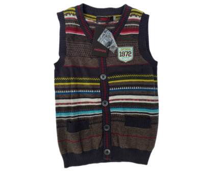 NWT Catimini Kids Boys Children Tank Top Vest Gray Red Yellow Stripe Size 6A 114
