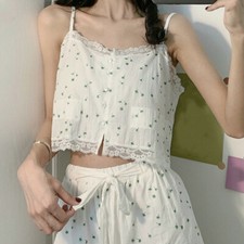 2Pcs Women Ladies Pyjamas Set Floral Vest Lace Shorts Nightwear Sleepwear