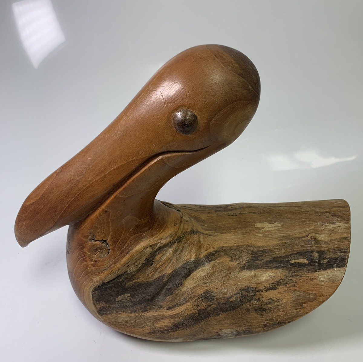 Vintage Gaspar Mendoza Signed Carved Pelican Sculpture Drift Wood