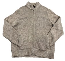 LL Bean 100 Lambs Wool Sweater Mens Med Oatmeal Knit Cardigan Zip Up Vintage