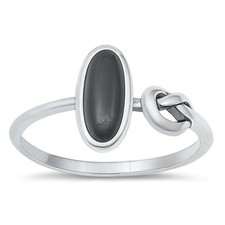 Cute Oval Black Onyx Knot Polished Ring New .925 Sterling Silver Band Sizes 4-10