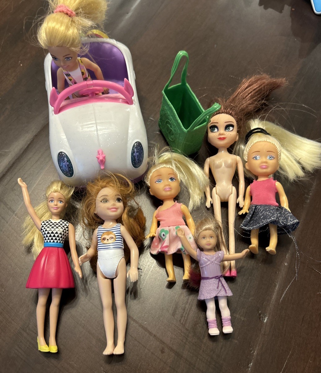 Mattel Barbie Kids Doll Lot including car and bag. Dressed a