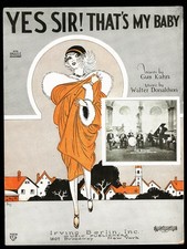 1925 Yes Sir! That&rsquo;s My Baby Gus Kahn Sheet Music Art Deco Flapper Sydney Leff