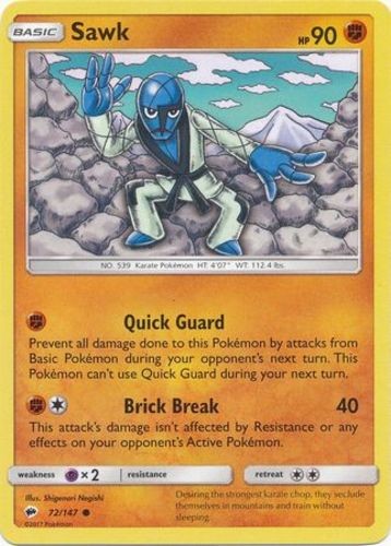 Sawk - 72/147 - Common (Lp) Burning Shadows - Fighting Pokémon