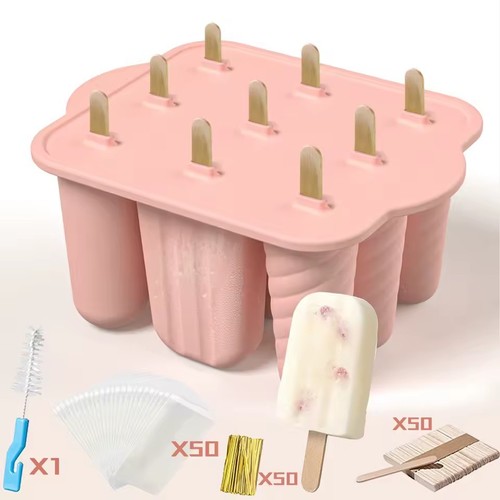 Summer DIY Ice Cream Tools with Wooden Sticks Silicone Popsicle Molds Kitchen - Picture 3 of 18