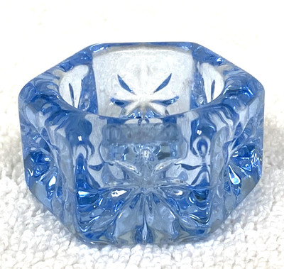 Vintage Glass Light Sky Blue Hexagon Impressed Star Open Salt Dip Cellar