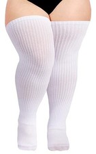 Plus Size Thigh High Socks for Thick Thighs- Womens Knit One Size Plus White