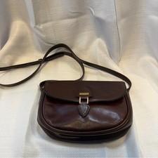 Goldpfeil Vintage Brown Leather Buckle Accent Small Crossbody Bag Classic