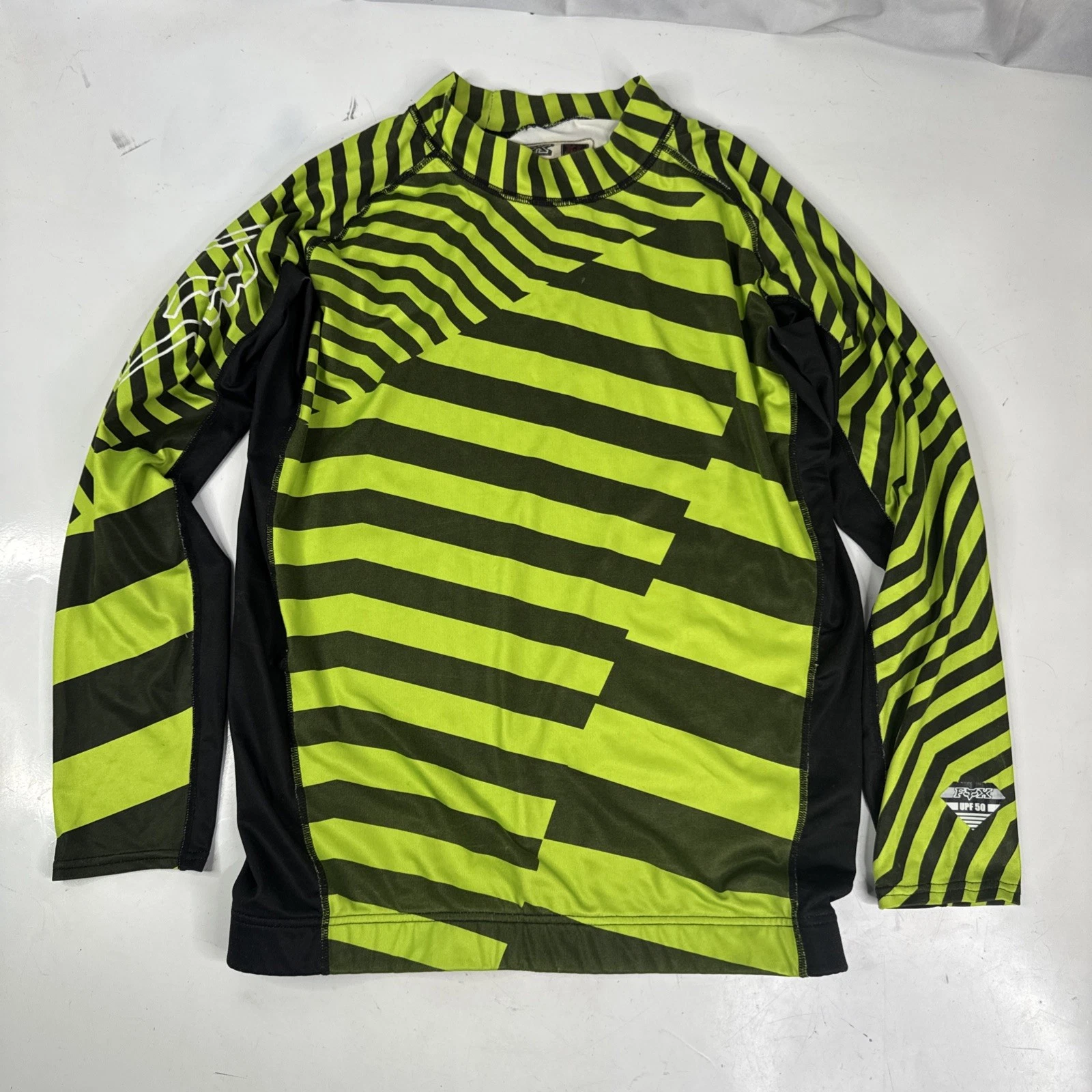 "Fox Deluxe" Racing UPF 50 Rash Guard Green Black Long Sleeve Shirt Womens XL
