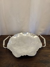 VTG  Hammered Aluminum Embossed Floral Octagon Scalloped Edge Handles Tray