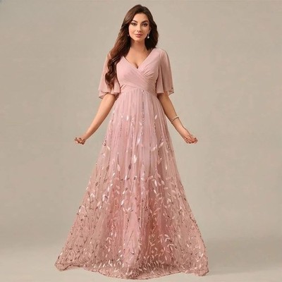 Luxury Mother of the Bride Dress 2026 A-line V-neck Applique Sequin Wedding