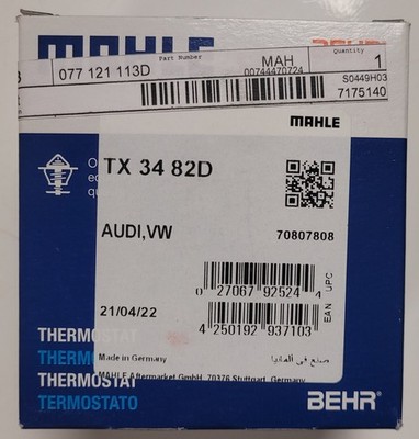 Brand NEW Thermostat OEM MAHLE 077121113D For Select Audi & VW Models