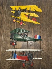 Vintage Airplanes Cast Metal Wall Art Decor Set Of 3 Sexton Homeco 1970s -V