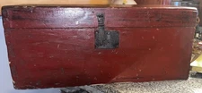 ANTIQUE DOCUMENT BOX OLD Grain Red PAINT Small Travel Trunk Dovetailed Corners