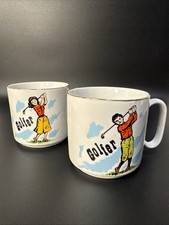 Vintage Golf Golfer Coffee Mugs Set of 2 Ceramic Golfing Couple His Hers
