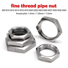 M8-M40 304 Stainless Steel Water Pipe Fine Thread 1.0mm 1.5mm Hex Thin Lock Nut