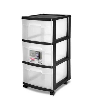 Sterilite Storage Drawer, 3 Drawer Slim Plastic Storage Cart with Clear Pull Out
