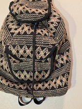 MMM Artesanias Black Beige Geometric Backpack Drawstring Zip Adjustable Straps