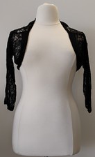 Women Lace Shrug Sheer Floral Cropped Cardigan 3/4 Sleeve Black Medium
