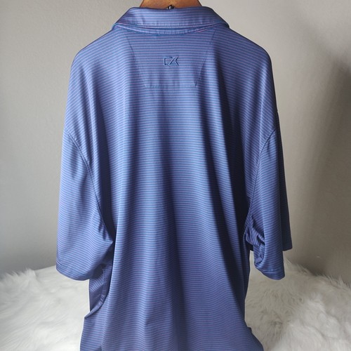 Cutter and Buck Shirt Mens XXL Blue Striped Collar Short Sleeve Golf Polo - Picture 3 of 6