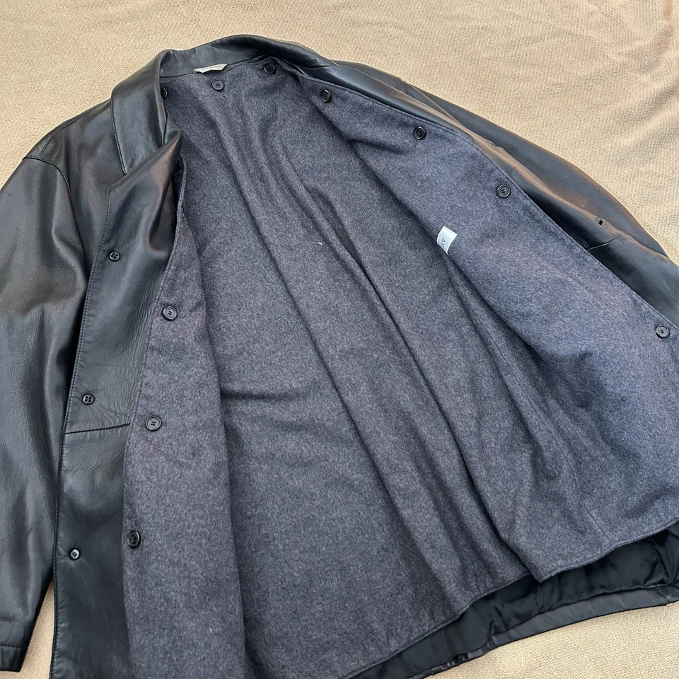 Vintage Bally Black Leather Duster Long Coat With Wool Liner Jacket 44 - Image 3 of 4