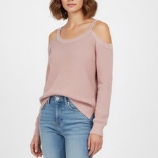 Michael Kors Pink Cold Shoulder Sweater Metallic Knit Pullover Size S