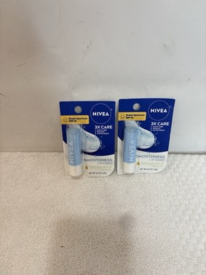 Lot2 NIVEA Smoothness Lip Care SPF 15 Lip Balm 3X Care Shea Butter/Vitamins C&E