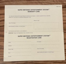 Super Nintendo SNES Console Warranty / Registration Card SNSP-UKV 