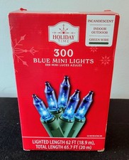 Holiday Time 300 Blue Mini Lights Green Wire Indoor/Outdoor Christmas/Hanukkah