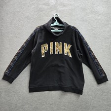 Victoria's Secret PINK Women Sweatshirt M Black Logo Sequin Bling