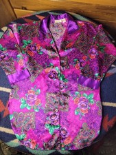 Vintage Victoria's Secret Satin Night Shirt Women's Small Purple Pink Floral