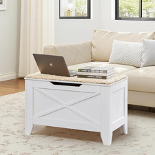 30" Storage Bench, Shoe Bench with Handwoven Wicker Cushion, Ottoman Storage Tru