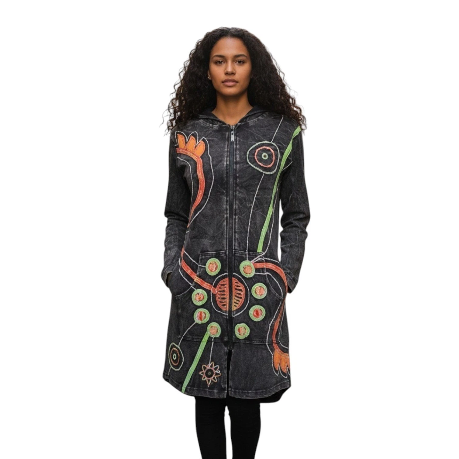 Karma Circle USA Embroidered Longline Hoodie Dress Black Unique Hippie Festival