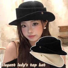 Winter Wool Bowler Derby Hat - Classic Pork-Pie Hat Rolled Brim Fedora Hat US