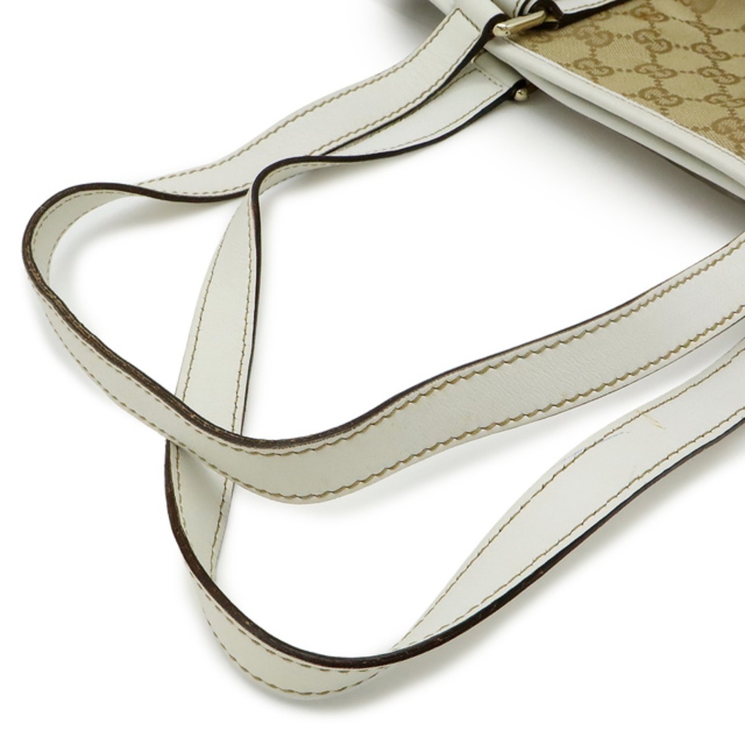 GUCCI GG Canvas Sherry Line Tote Bag Leather Strap Used, Khaki/White thumbnail 4