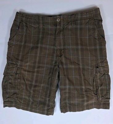 Men's Vintage Timberland Authentic Outdoor Gear Brown Plaid Cargo Shorts Size 34