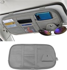 Car Sun Visor Organizer, Leather Multi-Pocket Visor Organizer Pouch with Double
