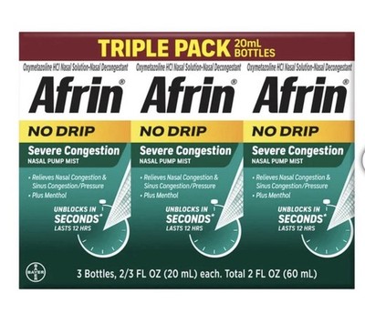 Afrin Severe Congestion No Drip TRIPLE PACK - 2/3 FL OZ 20ml *3 Total 60ml